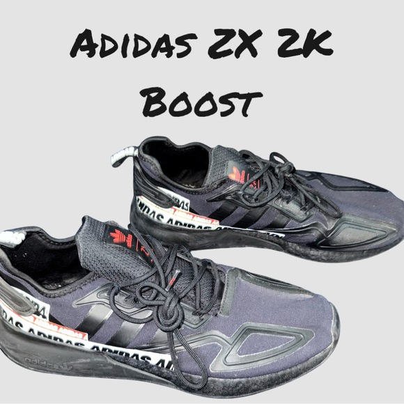 Adidas ZX 2K Boost Men’s Black Bold Logo Lace Up Sneakers - Size 13 - Picture 1 of 12
